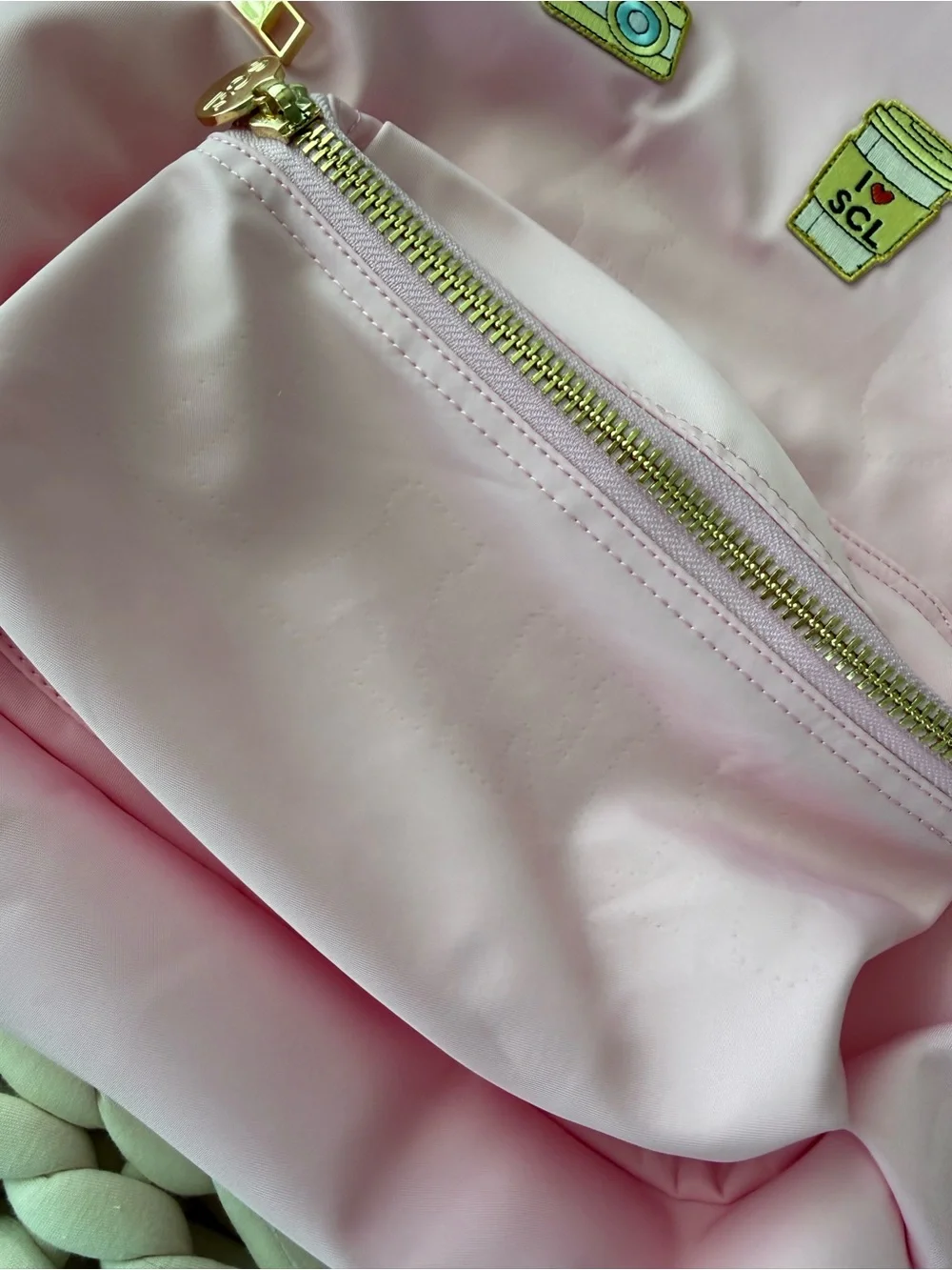 Stoney Clover Lane Pink Backpack with Camera, Coffee & Ice Cream Patches